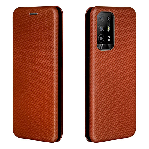 Leather Case Stands Flip Cover Holder L02Z for Oppo F19 Pro+ Plus 5G Brown