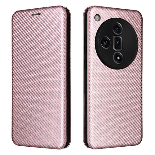 Leather Case Stands Flip Cover Holder L02Z for Oppo Find X7 5G Rose Gold