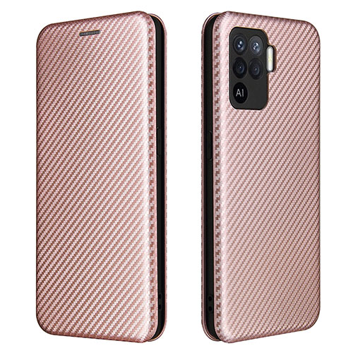 Leather Case Stands Flip Cover Holder L02Z for Oppo Reno5 Lite Rose Gold