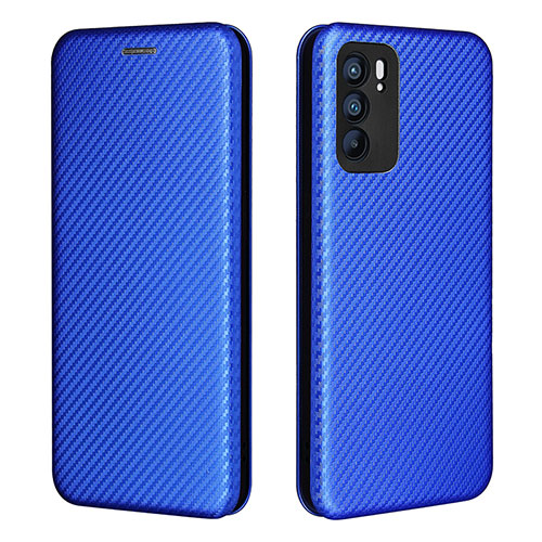 Leather Case Stands Flip Cover Holder L02Z for Oppo Reno6 5G Blue
