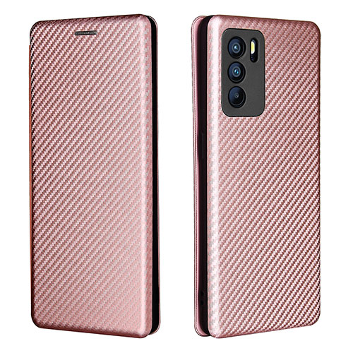 Leather Case Stands Flip Cover Holder L02Z for Oppo Reno6 Pro 5G India Rose Gold