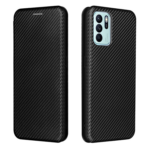 Leather Case Stands Flip Cover Holder L02Z for Oppo Reno6 Z 5G Black