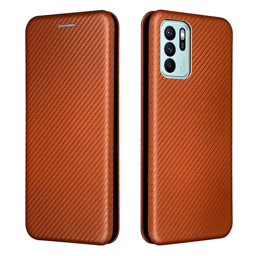 Leather Case Stands Flip Cover Holder L02Z for Oppo Reno6 Z 5G Brown