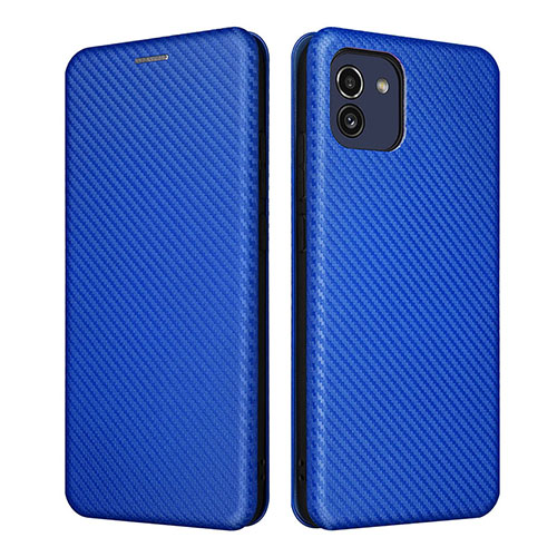 Leather Case Stands Flip Cover Holder L02Z for Samsung Galaxy A03 Blue