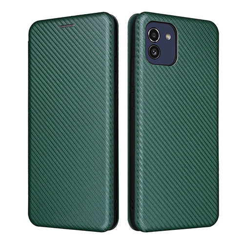 Leather Case Stands Flip Cover Holder L02Z for Samsung Galaxy A03 Green