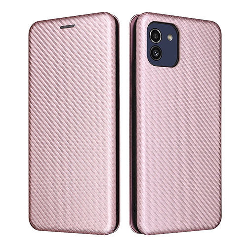 Leather Case Stands Flip Cover Holder L02Z for Samsung Galaxy A03 Rose Gold