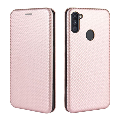 Leather Case Stands Flip Cover Holder L02Z for Samsung Galaxy A11 Rose Gold