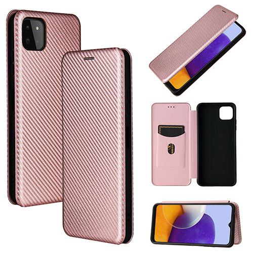 Leather Case Stands Flip Cover Holder L02Z for Samsung Galaxy A22 5G Rose Gold
