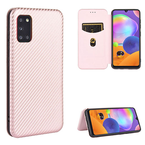 Leather Case Stands Flip Cover Holder L02Z for Samsung Galaxy A31 Rose Gold