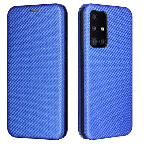 Leather Case Stands Flip Cover Holder L02Z for Samsung Galaxy A52 4G Blue