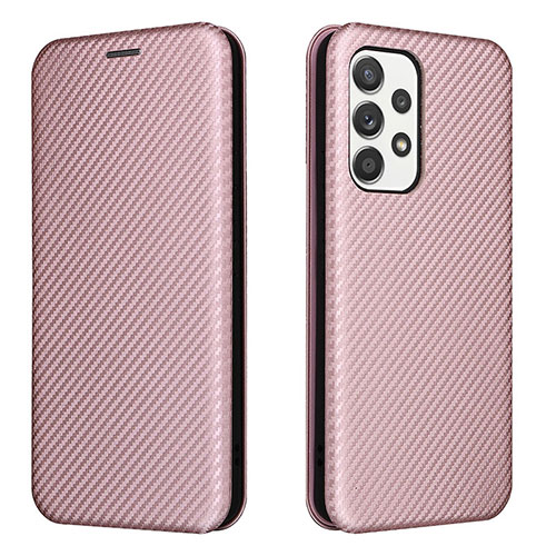 Leather Case Stands Flip Cover Holder L02Z for Samsung Galaxy A53 5G Rose Gold