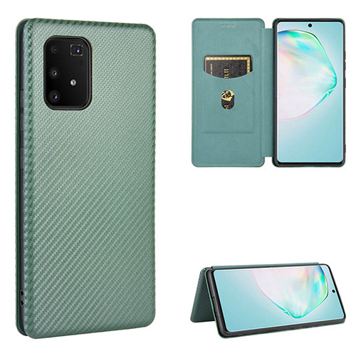 Leather Case Stands Flip Cover Holder L02Z for Samsung Galaxy A91 Green