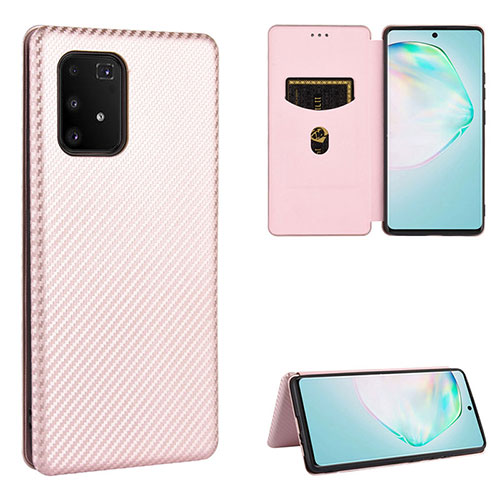 Leather Case Stands Flip Cover Holder L02Z for Samsung Galaxy A91 Rose Gold