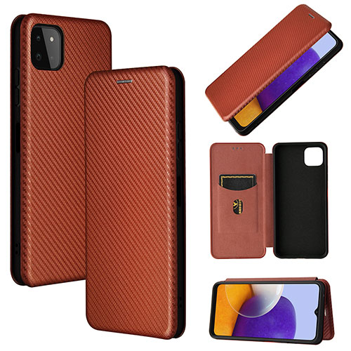 Leather Case Stands Flip Cover Holder L02Z for Samsung Galaxy F42 5G Brown