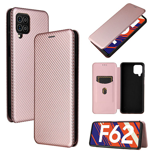 Leather Case Stands Flip Cover Holder L02Z for Samsung Galaxy F62 5G Rose Gold