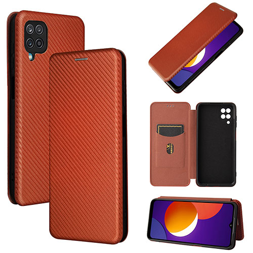 Leather Case Stands Flip Cover Holder L02Z for Samsung Galaxy M12 Brown