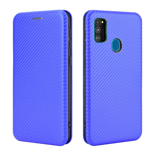 Leather Case Stands Flip Cover Holder L02Z for Samsung Galaxy M21 Blue