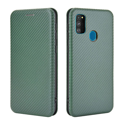 Leather Case Stands Flip Cover Holder L02Z for Samsung Galaxy M21 Green