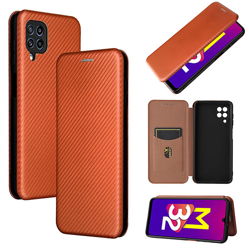 Leather Case Stands Flip Cover Holder L02Z for Samsung Galaxy M32 4G Brown