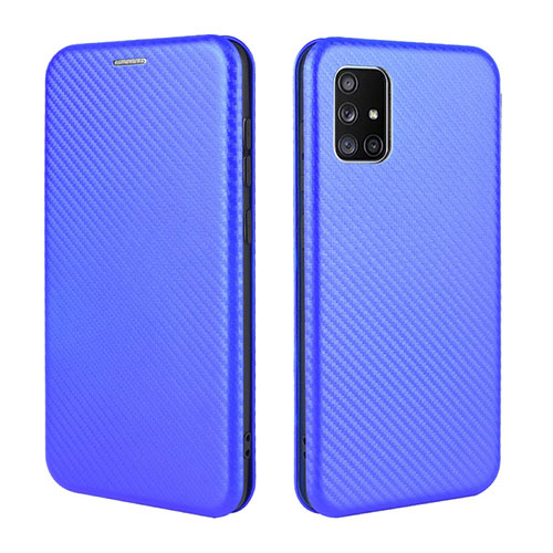 Leather Case Stands Flip Cover Holder L02Z for Samsung Galaxy M51 Blue