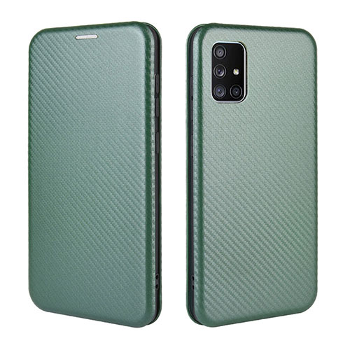 Leather Case Stands Flip Cover Holder L02Z for Samsung Galaxy M51 Green