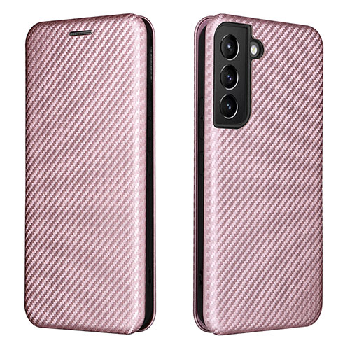 Leather Case Stands Flip Cover Holder L02Z for Samsung Galaxy S21 FE 5G Rose Gold