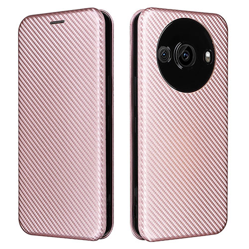 Leather Case Stands Flip Cover Holder L02Z for Sharp Aquos R8 Pro Rose Gold