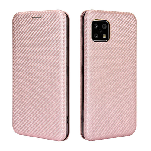 Leather Case Stands Flip Cover Holder L02Z for Sharp Aquos Sense4 Basic Rose Gold