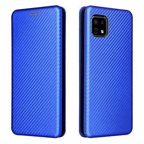 Leather Case Stands Flip Cover Holder L02Z for Sharp Aquos Sense6 Blue