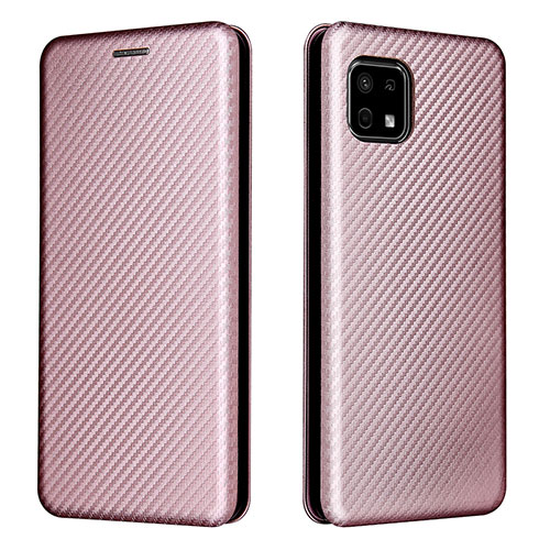 Leather Case Stands Flip Cover Holder L02Z for Sharp Aquos Sense6s Rose Gold