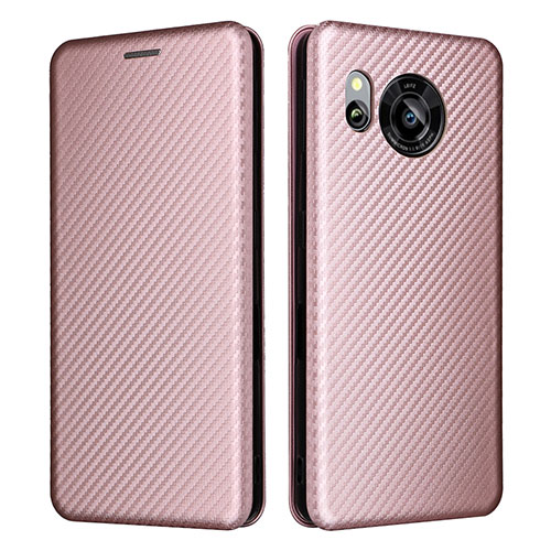 Leather Case Stands Flip Cover Holder L02Z for Sharp Aquos Sense7 Rose Gold