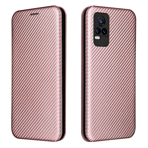 Leather Case Stands Flip Cover Holder L02Z for Vivo V21e 4G Rose Gold