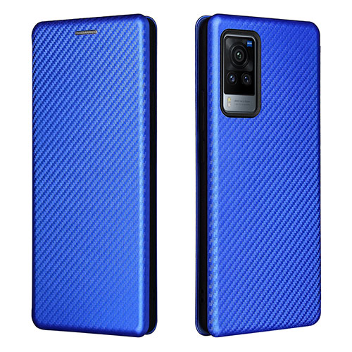 Leather Case Stands Flip Cover Holder L02Z for Vivo X60 Pro 5G Blue