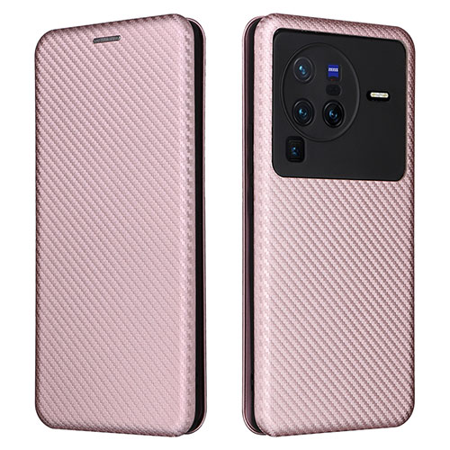 Leather Case Stands Flip Cover Holder L02Z for Vivo X80 Pro 5G Rose Gold