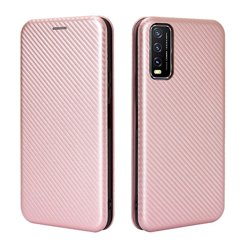 Leather Case Stands Flip Cover Holder L02Z for Vivo Y12G Rose Gold