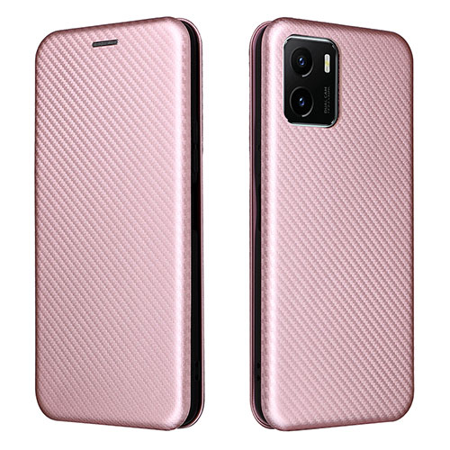 Leather Case Stands Flip Cover Holder L02Z for Vivo Y15S Rose Gold