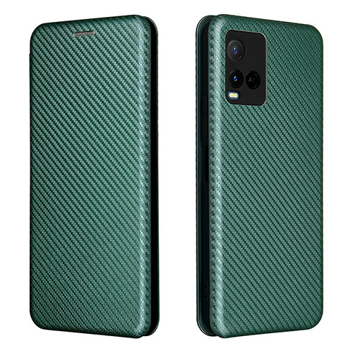 Leather Case Stands Flip Cover Holder L02Z for Vivo Y21 Green