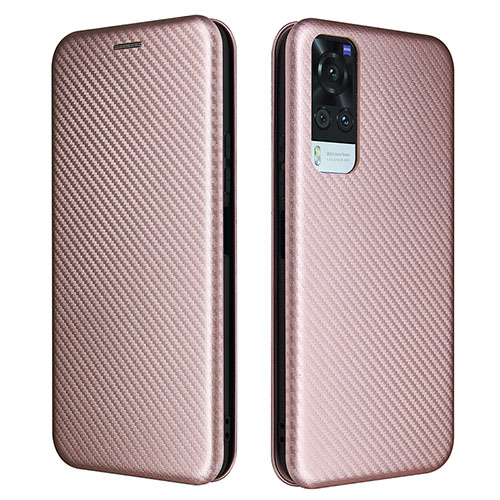 Leather Case Stands Flip Cover Holder L02Z for Vivo Y31 (2021) Rose Gold