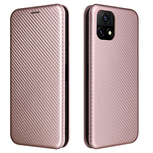 Leather Case Stands Flip Cover Holder L02Z for Vivo Y52s 5G Rose Gold