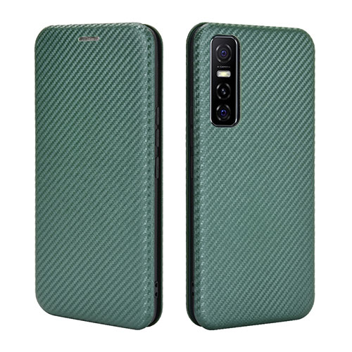 Leather Case Stands Flip Cover Holder L02Z for Vivo Y73s 5G Green