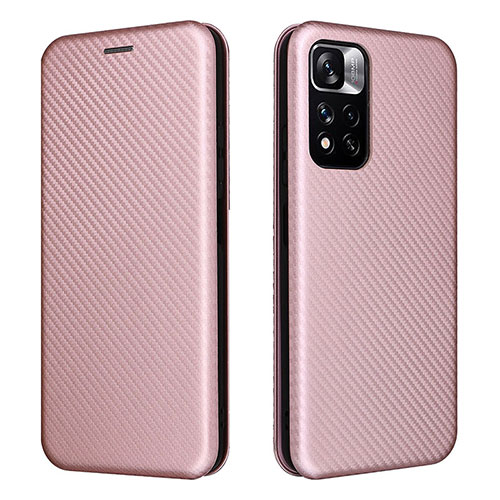 Leather Case Stands Flip Cover Holder L02Z for Xiaomi Poco M4 Pro 5G Rose Gold