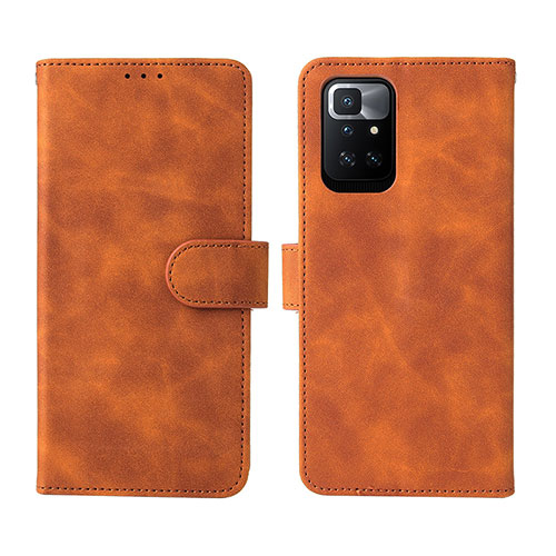 Leather Case Stands Flip Cover Holder L02Z for Xiaomi Redmi Note 11 4G (2021) Brown