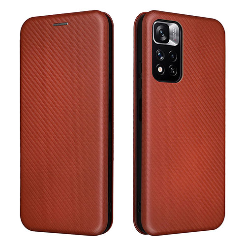 Leather Case Stands Flip Cover Holder L02Z for Xiaomi Redmi Note 11 5G Brown