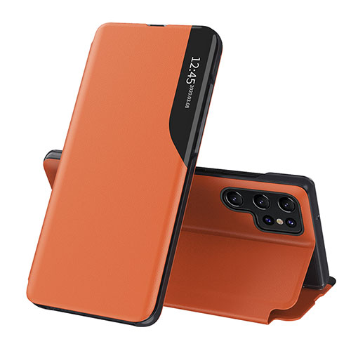 Leather Case Stands Flip Cover Holder L03 for Samsung Galaxy S23 Ultra 5G Orange