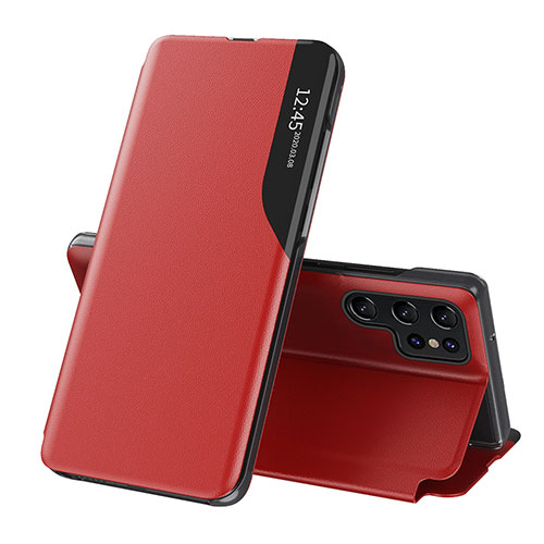 Leather Case Stands Flip Cover Holder L03 for Samsung Galaxy S24 Ultra 5G Red