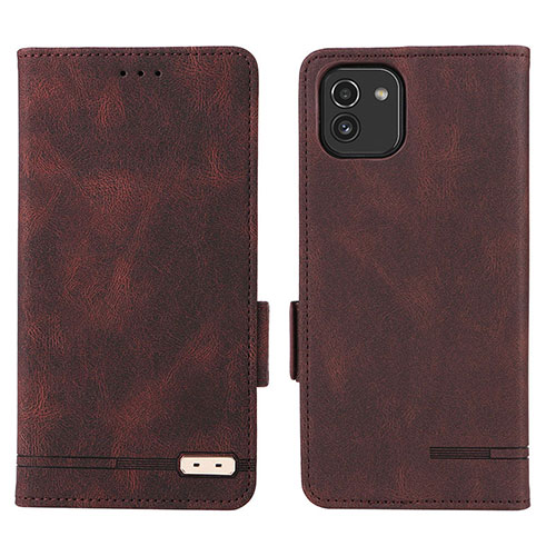 Leather Case Stands Flip Cover Holder L03Z for Samsung Galaxy A03 Brown