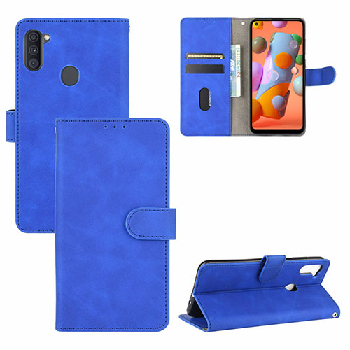 Leather Case Stands Flip Cover Holder L03Z for Samsung Galaxy A11 Blue