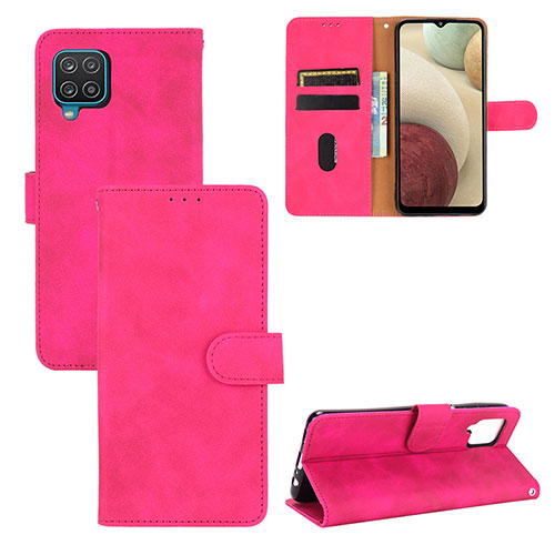 Leather Case Stands Flip Cover Holder L03Z for Samsung Galaxy A12 5G Hot Pink