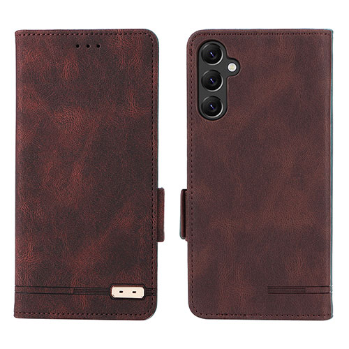 Leather Case Stands Flip Cover Holder L03Z for Samsung Galaxy A14 4G Brown