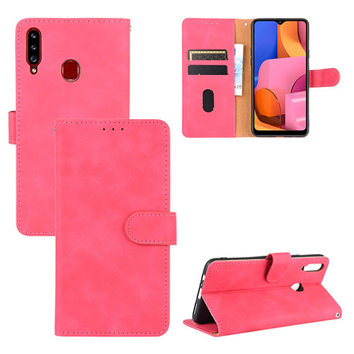 Leather Case Stands Flip Cover Holder L03Z for Samsung Galaxy A20s Hot Pink